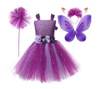 Ensemble de costumes de princesse féerique, robe de costume de fée pour filles,Ensemble de 5 pièces Costume de princesse - Costumes pour filles avec bandeau aile de fée papillon pour âgées de 2