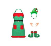 Ensemble de costumes de robe de tablier de vacances avec accessoires Cosplay Elfes Accessoires de déguisement pour la célébration de Noël, vêtements de rassemblement, tenue de fête de Noël, tenue de