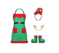 Ensemble de costumes de robe de tablier de vacances avec accessoires Cosplay Elfes Accessoires de déguisement pour la célébration de Noël, vêtements de rassemblement, tenue de fête de Noël, tenue de