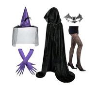 Ensemble de costumes de sorcière pour femme | Cape en velours | Capuche Scarlet Darkness Renaissance | Ensemble de cosplay de sorcière avec chapeau pour fête d'Halloween, déguisement, Halloween