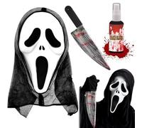 Ensemble de Costumes D'Halloween Ghostface, Masque Ghostface, Masque de Cri, Couteau Sanglant, Faux Sang, Masque D'Halloween pour Adulte, Masque de Film D'horreur, pour Carnaval, Halloween