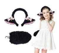 Ensemble de costumes d'oreilles d'agneau, bandeau 'oreilles de mouton en peluche noire avec queue, tenue 'animal ferme mignonne pour adultes et adolescents