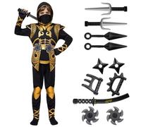 Ensemble de costumes Golden Ninja Deluxe avec accessoires en mousse Ninja Jouets pour enfants Kung Fu Outfit Idées d'Halloween (Large (10-12 yrs))