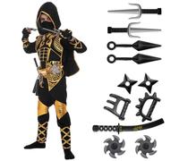 Ensemble de costumes Golden Ninja Deluxe avec accessoires en mousse Ninja Jouets pour enfants Kung Fu Outfit Idées d'Halloween (Medium (7-9 yrs))