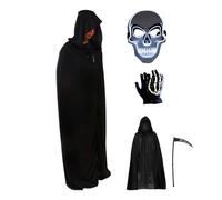Ensemble De Costumes Halloween Cloak - Squelette Masque, Gants | Tenue Reaper Avec Cape À Capuche, Scythe, Tenue Gothique Pour Le Jeu De Rôle, Scène, Carnaval, Fêtes, Cosplay, Adultes, , Célébr