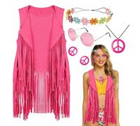 Ensemble de costumes hippie pour femmes, carnaval d'Halloween, tenues disco, accessoires hippie - Costume hippie doux Costumes pour femmes - Accessoires hippies avec détails de franges pour les fêtes