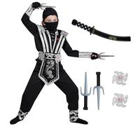 Ensemble de costumes Silver Ninja Deluxe avec accessoires en mousse Ninja jouets pour enfants Kung Fu Outfit Halloween Ideas (Small (5-7 yr), silver)