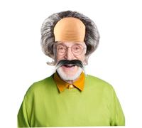Ensemble de costumes vieil homme, casquette de perruque chauve et fausse moustache barbe pour Halloween, cosplay, habillage carnaval, perruque vieille homme, capuchon chauve