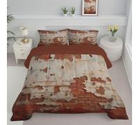 Ensemble de Couette 140x200cm Mur De Briques De Roche Couette Rétro Grunge Édredon pour lit 1 Personne sans Housse Edredon Réversible Légère et Chaude avec 1 Taies d'oreiller 65x65 cm, Brun Rougeâtre