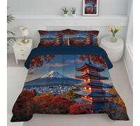Ensemble de Couette 200x200cm Feuilles D'Érable D'Automne Couette Paysage Japonais Édredon pour lit 2 Personnes sans Housse Edredon Réversible Légère et Chaude avec 1 Taies d'Oreiller 65x65 cm, Rouge