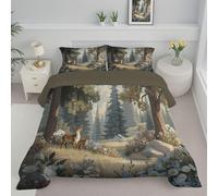 Ensemble de Couette 260x230cm Cerfs Et Renards Couette Forêt Étrange Édredon pour lit 2 Personnes sans Housse Edredon Réversible Légère et Chaude avec 1 Taies d'Oreiller 65x65 cm, Vert Sauge