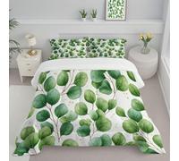 Ensemble de Couette 260x230cm Feuilles D'Eucalyptus Couette Plantes À L'Aquarelle Édredon pour lit 2 Personnes sans Housse Edredon Réversible Légère et Chaude avec 2 Taie d'oreiller 65x65 cm, Vert