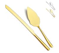 Ensemble De Coupe De Gâteau En Acier Inoxydable Pour Mariage, Comprend Un Coupe-Gâteau Et Un Serveur à Gâteau Pour Le Mariage,Les Fêtes,Les Activités,La Famille,Passe Au Lave-vaisselle (Or Brillant)