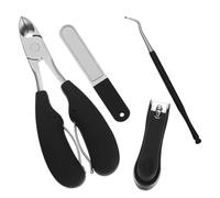 Ensemble de Coupe-ongles D’orteils 4 Pièces en Acier Inoxydable | Kit de Pédicure Noir, Limes et Trimmer Assortis, Prise Antidérapante, pour Faux Ongles et Salons