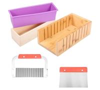 Ensemble de coupe-savon, moule à savon rectangulaire en silicone avec boîte en bois, coupe-savon en bois réglable, acier inoxydable, coupe droite et coupe-vagues, outil de bricolage pour la