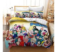 Ensemble De Courtepointe En Microfibre My Hero Academia Avec Fermeture à Glissière Literie Housse De Couette Et Taies D'oreiller (50x75cm) Facile D'entretien Doux (H,200x200cm(1.5M/1.8MBed))
