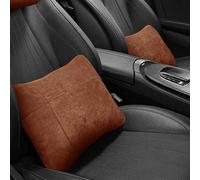 Ensemble de coussin lombaire en tissu de voiture avec support de véhicule pour toutes les saisons, dos en daim et soutien du cou pour S et autres soulagements adaptés (couleur café)