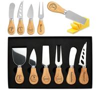 Ensemble de couteaux à fromage personnalisés avec manches en bois d'acacia - Mini-couteaux à fromage gravés personnalisés, couteau à tartiner, fourchette, coupe-beurre, trancheuse pour plateau de char
