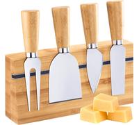 Ensemble De Couteaux À Fromage - Set De 5 Pièces Avec Porte-Couteaux En Bambou Pour Un Service Élégant De Différents Types De Fromages,Manipulation Confortable - Acier Inoxydable,Bambou