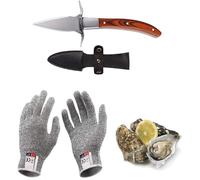 Ensemble de couteaux à huîtres Ensemble de couteaux à huîtres Ouvre-huîtres Résistant aux coupures et gants pour moules ou fromage à pâte dure Manche en bois approprié Acier inoxydable Red(M)