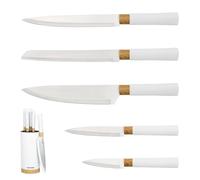 Ensemble de couteaux Blackmoor Orb 5 pièces avec support de rangement/couteaux en acier inoxydable avec poignées souples et détails en acier brossé ou en bois/accessoire de cuisine essentiel facile à