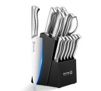 Ensemble de Couteaux de 14 Pièces avec Bloc avec Aiguiseur Argenté, Cadeau pour Maman