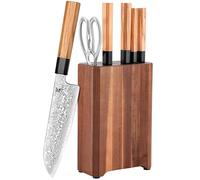 Ensemble de couteaux de luxe 7 pièces en acier damassé à 67 couches - Tranchant rasoir & durable - Manche en bois d’olivier et corne de buffle noire - Coffret cadeau de luxe - KAAMUT®