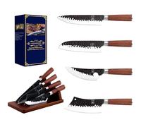 Ensemble de couteaux forgés en acier inoxydable allemand 4PCS avec bloc de couteaux moderne, design unique et fonctionnalité pratique, facile à saisir, couteau de chef japonais, hachoir