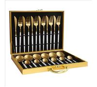 Ensemble de Coutellerie couverts de table 24 pcs, acier inoxydable - fourchette à cuillère - Blanc + or