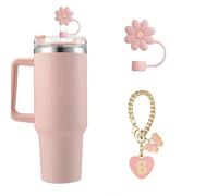 Ensemble de couvercle avec paille de 10 mm pour tasse de 30 et 40 oz, avec 1 accessoire de tasse, décoration suspendue avec lettre, identification du nom, première lettre, décoration suspendue personn