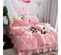 Ensemble de Couvercle de Couette Shaggy Guojm (1 Couverture de Couette 1 Feuille de lit 2 Pompoms Oreiller Shams) Couper la Couverture Sente Solide, avec Fermeture à glissière, Rose, Roi