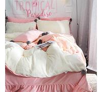 Ensemble de Couvercle de Couette Shaggy Guojm (1 Couverture de Couette 1 Feuille de lit 2 Pompoms Oreiller Shams) Couper la Couverture Send, avec Fermeture à glissière, Blanc, Roi