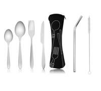 Ensemble de couverts acier inoxydable, sac néoprène voyage pique-nique bureau école boîte déjeuner 4