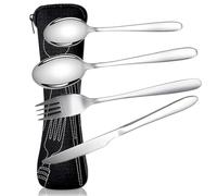 Ensemble de couverts avec étui portable, 4 pièces en acier inoxydable pour camping, voyage, salle à manger en plein air, pique-nique
