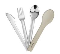 KINGHOFF 3 Pièces Acier Inoxydable 304 Couverts Beige Passe au Lave-Vaisselle pour Camping et Voyage, avec Étui, Couteau, Fourchette et Cuillère Inclus