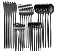 Ensemble de couverts de 30pcs, ensemble d'argenterie noire avec steak couteau à fourche à cuillère en acier inoxydable ensembles miroir des couverts exquis polis pour le restaurant pour la maison
