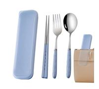 Ensemble de couverts de camping - 18,5 cm en acier inoxydable, ensemble portable de 4 pièces, mallette de rangement en polypropylène | Équipement de repas en plein air pour pique-nique, voyage