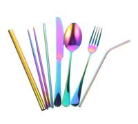 Ensemble de Couverts de Camping en Acier Inoxydable, Portable | Fourchette, Cuillère, Baguettes et Paille, Surface Lisse Effet Miroir, pour Repas au Bureau et Dîner