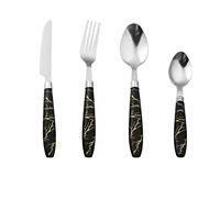 Ensemble de Couverts de Cuisine 24 pièces en Acier Inoxydable à Motif marbre, Comprenant Un Couteau, Une Fourchette, Une cuillère, Un Couvert à Steak et Un Couvert à café (Noir)