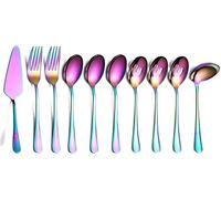 Ensemble de Couverts de Service Arc En Ciel de 10 Pièces, Ensemble D'ustensiles de Service En Acier Inoxydable, Comprend Une Fourchette à Cuillère De Service Fendue, Un Serveur à Gâteau, Une Louche