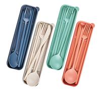 Ensemble de Couverts de Voyage avec étui, 4 Couvert Plastique Reutilisable, Ensemble de Vaisselle en Plastique Couteau Fourchette CuillèRe Baguettes,Couverts de Table Portables pour Pique-Nique