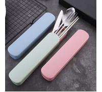 Ensemble de couverts de voyage et de camping 4 pièces, couverts portables, baguettes en acier inoxydable - Bleu