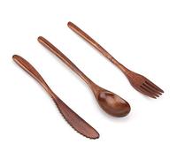 Ensemble de Couverts de Voyage réutilisables en Bois Naturel Japonais avec Couteau, Fourchette, cuillère, Knife & Fork & Spoon Only