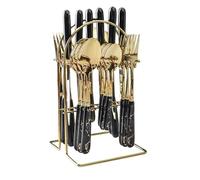 Ensemble de couverts en acier inoxydable 24 pièces manche noir avec bord doré fourchettes cuillères couteaux couverts ustensiles en métal durables pour dîner de steak dîner