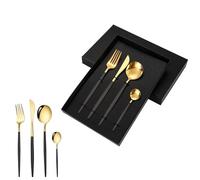 Ensemble de Couverts en argenterie, 4/16/24/32/40/48 pièces, Vaisselle en Acier Inoxydable, Coffret Cadeau, hôtel, Maison, Repas, Couteau à Steak, Fourchette, cuillère, Noir/Or