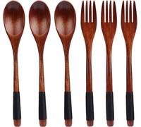 Ensemble de couverts en bois naturel avec cuillère et fourchette à long manche pour le camping, la cuisine, le dîner (noir)