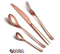Ensemble de Couverts En Or Rose 24 Pièces,Ensemble de Couverts en Cuivre En Acier Inoxydable,Placage de Titane Ensemble D'argenterie En Or Rose,Ensembles D'ustensiles En Cuivre Pour 6(Cuivre Brillant)