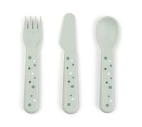 Ensemble de couverts Foodie Happy Dots Green - Ustensiles pour tout-petits avec bords arrondis doux - Fourchettes et cuillères pour une auto-alimentation sûre
