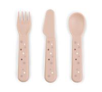 Ensemble de couverts Foodie Happy Dots Powder - Fourchettes et cuillères pour tout-petits pour auto-alimentation - Ustensiles sûrs et faciles à nettoyer