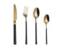 Ensemble De Couverts Haut De Gamme En Acier Inoxydable 304 - 6 Pièces Pour La Maison Et L'Hôtel, Comprenant Un Couteau À Steak, Une Fourchette, Une Cuillère Et Une Cuillère À Café - Finition Noire Él